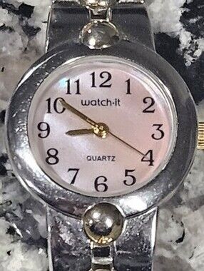 Vintage Watch-It Ladies Silver Bracelet Quartz Watch with Pink Dial Wristwatch